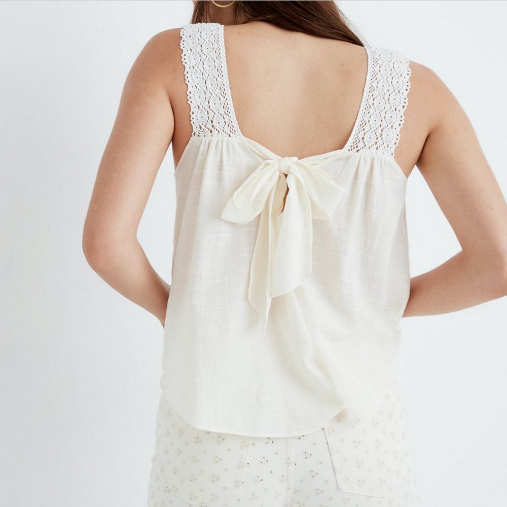 MADEWELL CREAM SLEEVELESS CROCHET LACE TIE-BACK TANK TOP